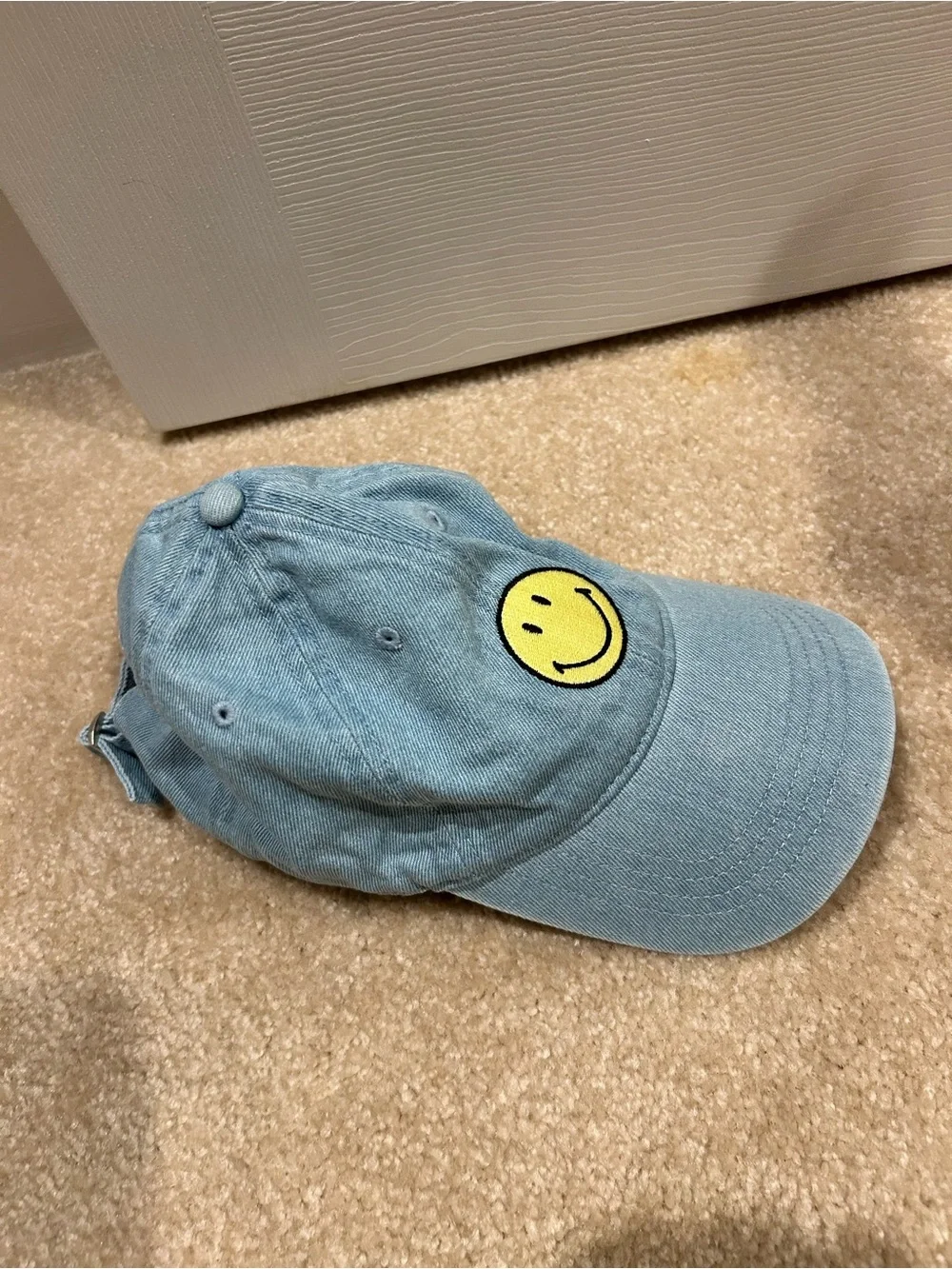 Kids Light Blue Smiley Face Baseball Cap